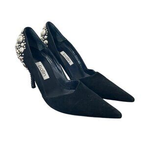 Ballin Black Suede Heels Silver Studs Pointed Toe Italy Size 37.5 / US 7.5